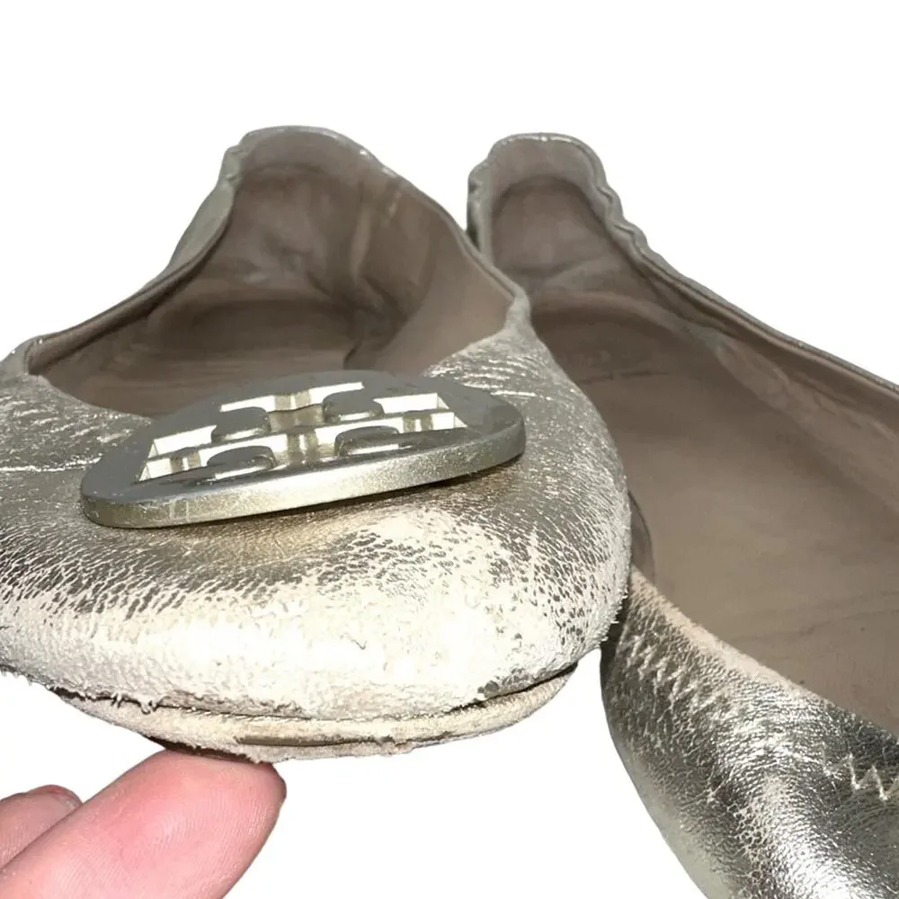 Tory Burch Flats Women’s Sz 9 M Minnie Travel Ballet Shoes Gold leather‎